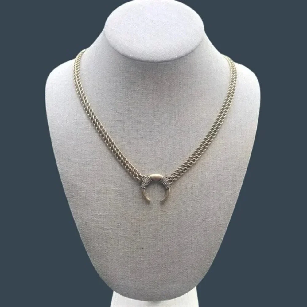 Stella & Dot Double Take Horn Necklace Gold Tone